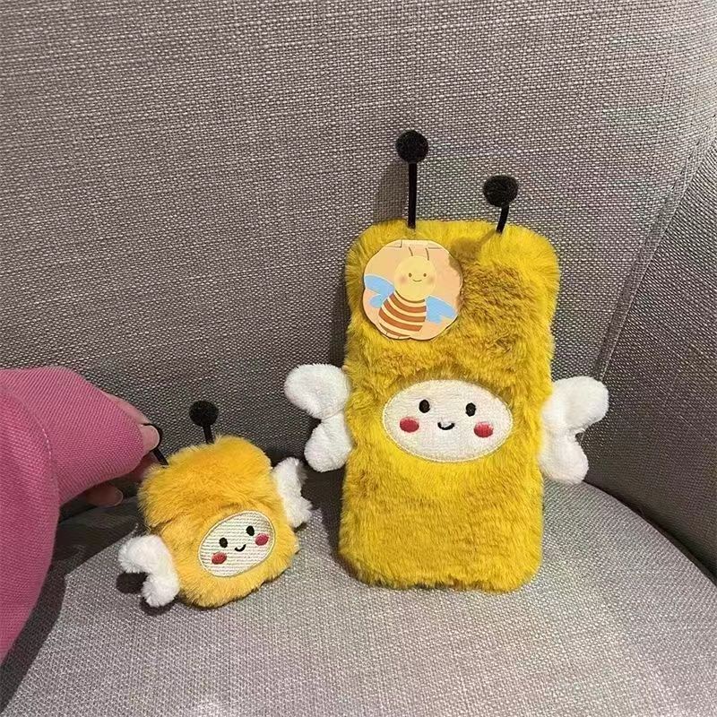 Ốp Điện Thoại Lông Nhung Mềm Hình Chú Ong Vàng Cho iPhone 14 11 12 13 Pro Max 6 7 8 Plus XR XS Max Phone Case