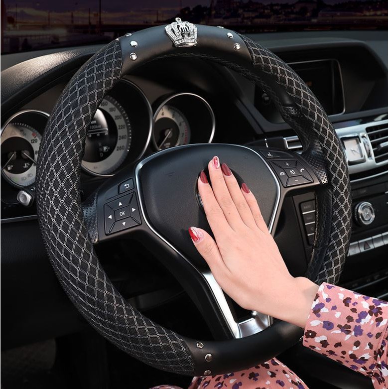 Bọc vô lăng ô tô xe hơi đính đá gắn Cao Cấp gắn Vương Miện
