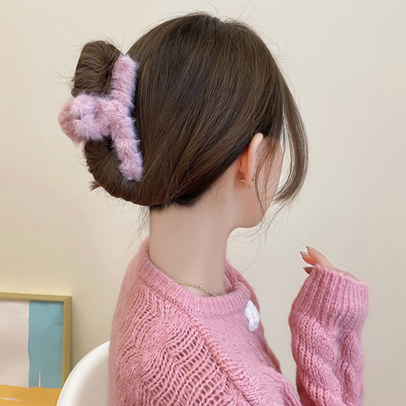 Kẹp Tóc Lớn Phối Lông Nhung Dễ Thương Xinh Xắn Dành Cho Nữ