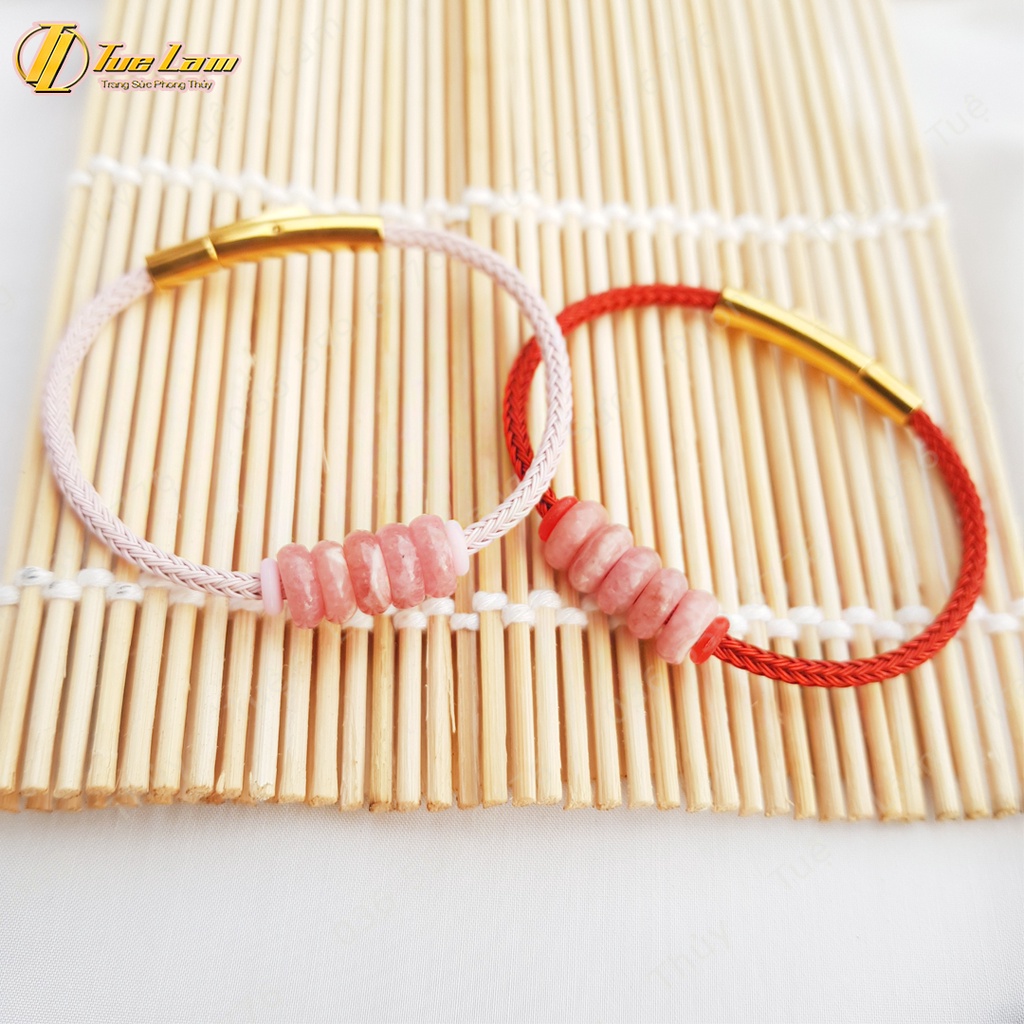 Vòng tay may mắn nữ ngũ điếu tài lộc đào hoa màu hồng hợp mệnh hỏa thổ - Tuệ Lâm