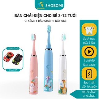 Bàn chải điện cho bé 2-3-10 tuổi 4 chế độ làm sạch chống nước sạc usb,bàn chải điện trẻ em bé SHOPBOMIT BCD1