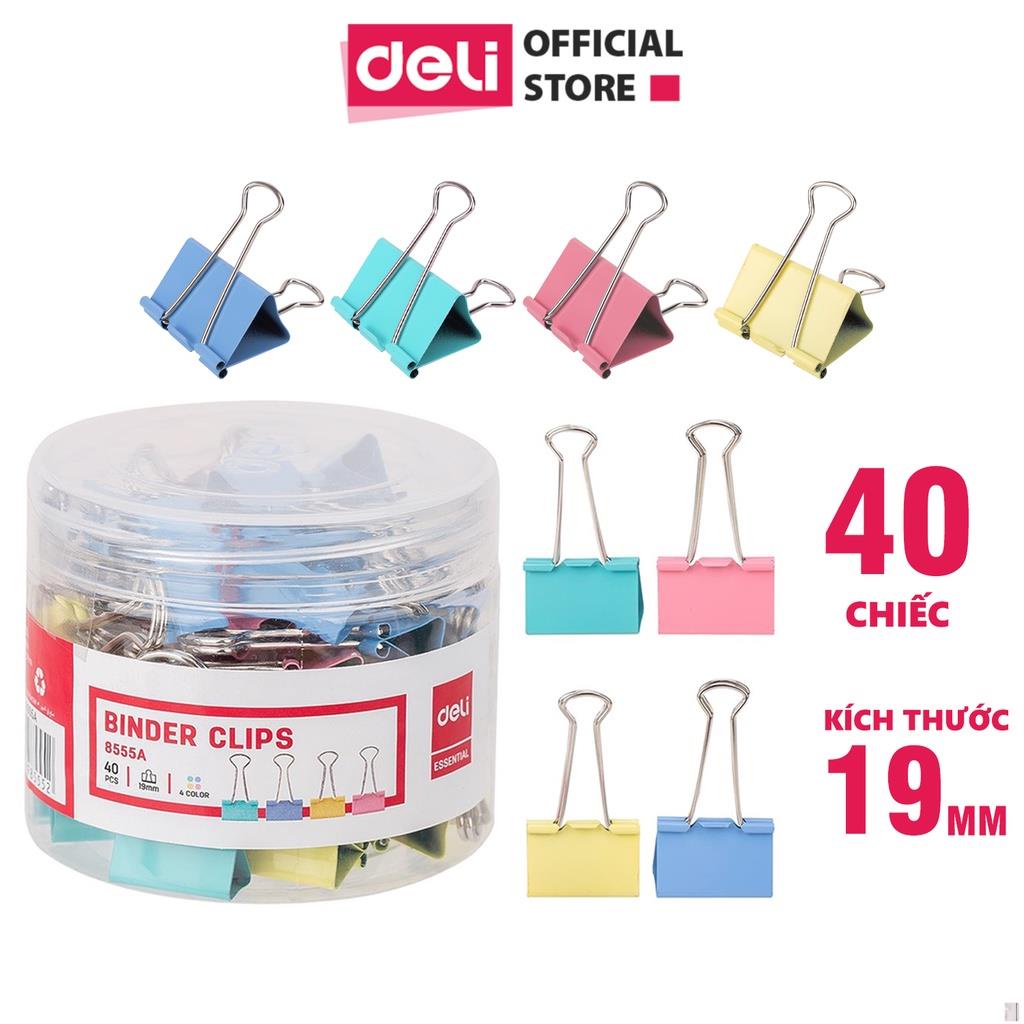 Kẹp bướm sắc màu Deli 15mm 19mm 25mm 32mm 41mm 51mm, giữ giấy ghi chú, đồ dùng văn phòng - Deli