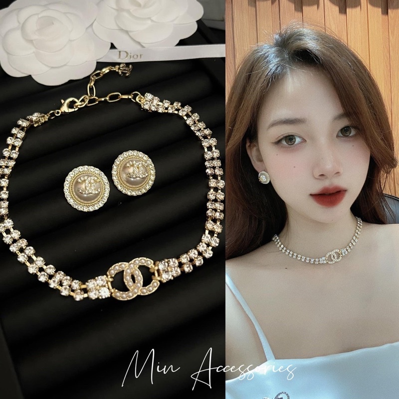Vòng cổ thời trang đính đá pha lê xinh, phụ kiện trang sức Hari korea accessories