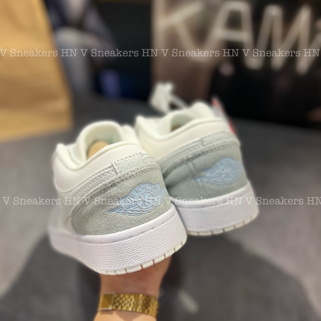 Giày Jordanm 1 Low Paris, Jodan Cổ Thấp Xám Xanh Da Lộn Logo Vàng Nam Nữ Mới Nhất Hottrend 2022