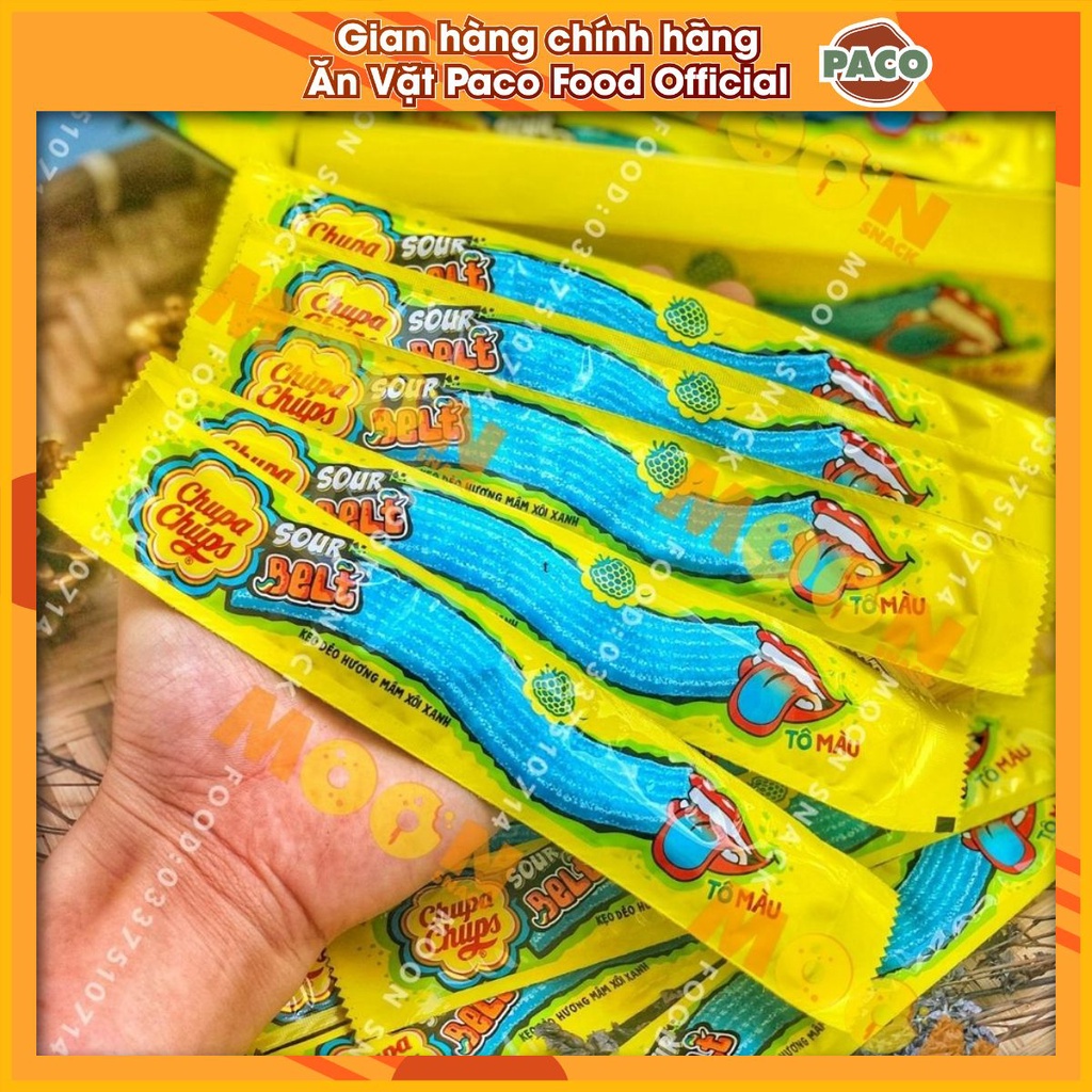 Mới kẹo dẻo Chupa chups sour belt tô màu hương mâm xôi xanh hình môi thanh 8g