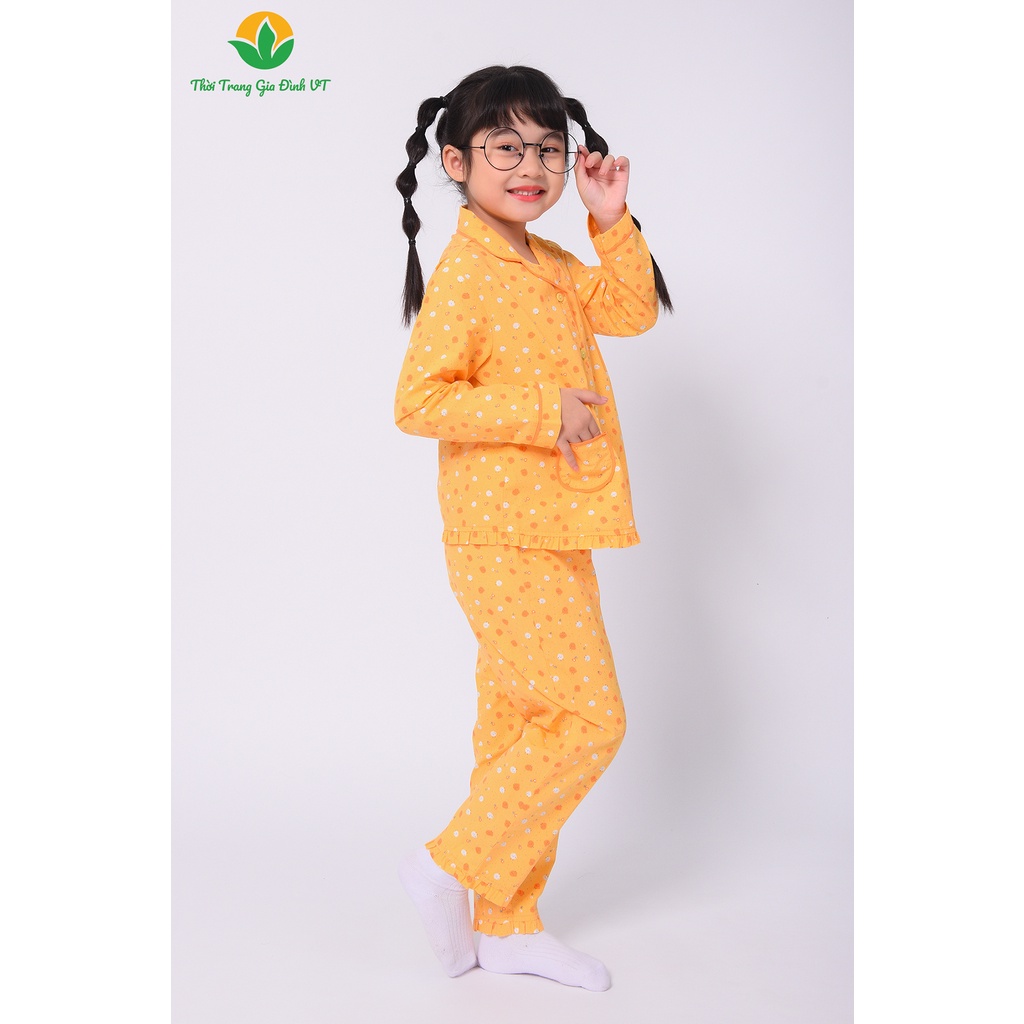 Bộ cotton pijama mặc nhà cho bé gái thu đông Việt Thắng, quần dài, áo dài tay - B70.2204