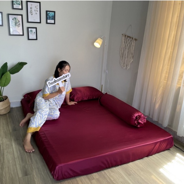 Bộ Drap Phi Lụa Mát Mịn 4 Món - Ga Giường + 3 Vỏ Gối (Ko Mền) M4, M6, M8 15Cm
