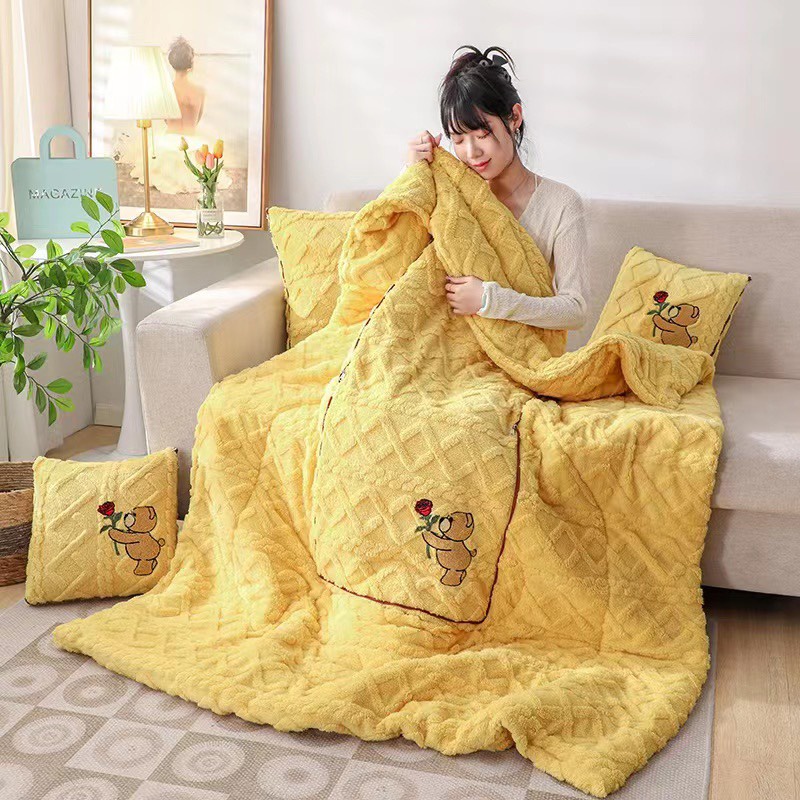 Bộ chăn gối văn phòng 2in1 gấp gọn mẫu mới 2022 , Chăn mền gối tựa đa năng chất liệu len lông cừu siêu ấm cho mùa đông