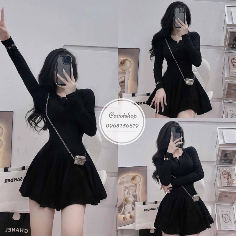 Đầm xoè tay dài siêu hot ( chất len tăm siêu dãn )-Carotshop