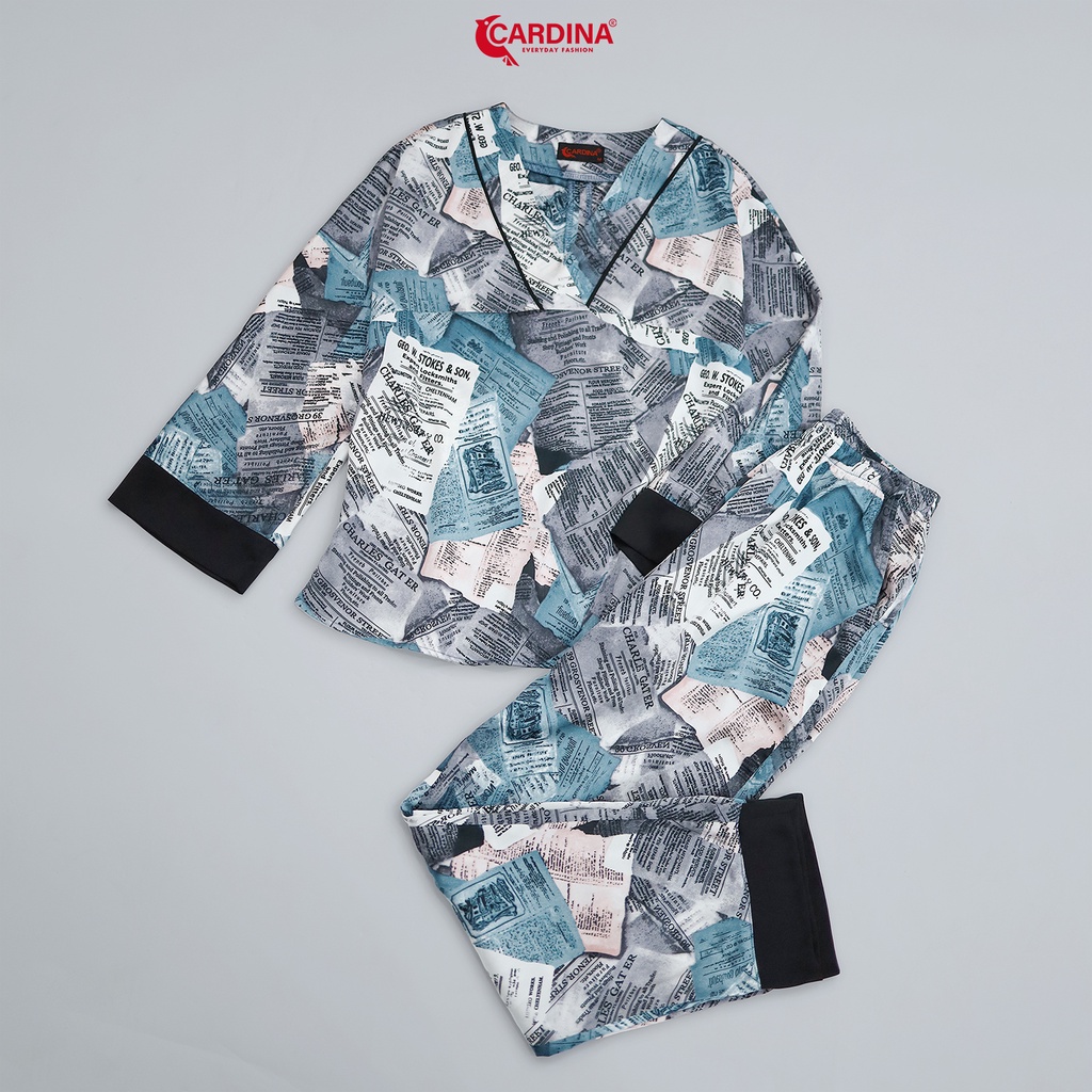 Đồ Bộ Nữ 𝐂𝐀𝐑𝐃𝐈𝐍𝐀 Chất Lụa Satin Kiểu Dáng Kimono Nhật Cao Cấp Tay Vừa Quần Dài Họa Tiết 2SF16