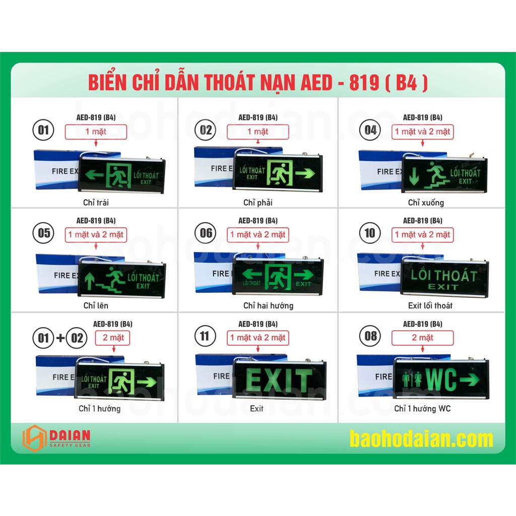 Đèn exit điện chỉ dẫn thoát hiểm 2 mặt AED 819