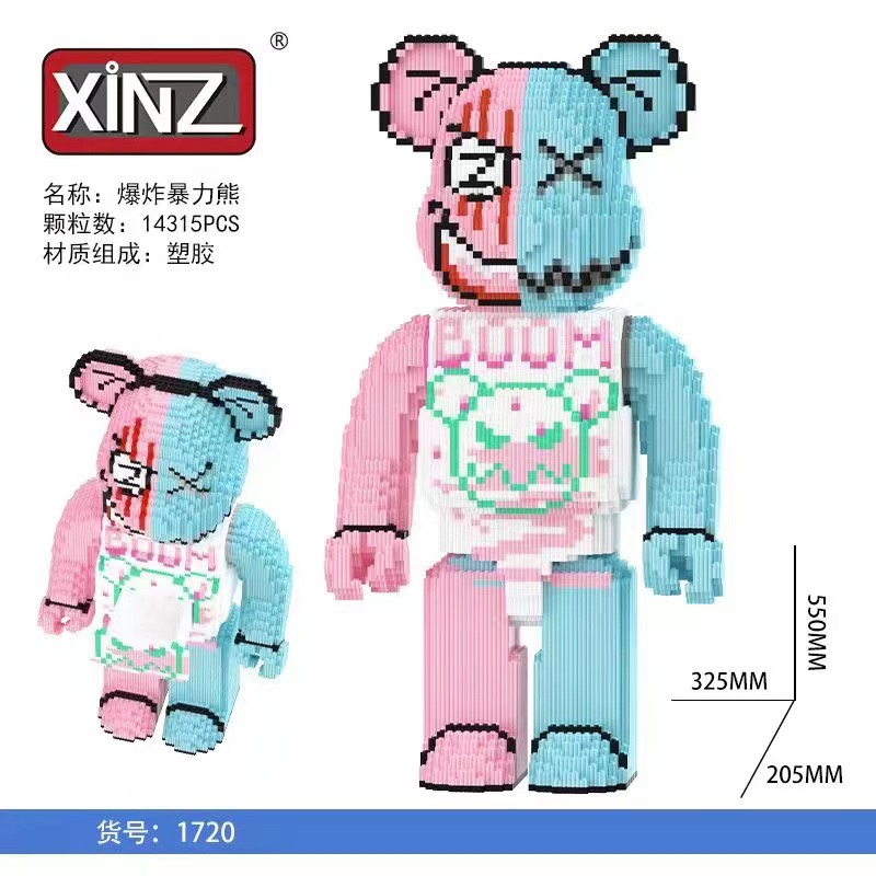 Xếp hình Gấu Bearbrick cỡ lớn 50cm - 55cm jinx ô chữ chữ love junio macau Đồ chơi lắp ráp nano 3d  bear bricK