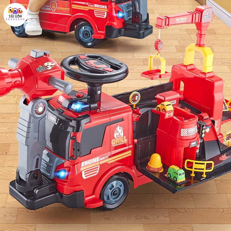 Xe Chòi Chân Cứu Hỏa Phun Nước 2 Trong 1, Xe Thăng Bằng Xe Scooter 4 Bánh Cho Bé Tập Đi Tỏa Sức Vui Chơi