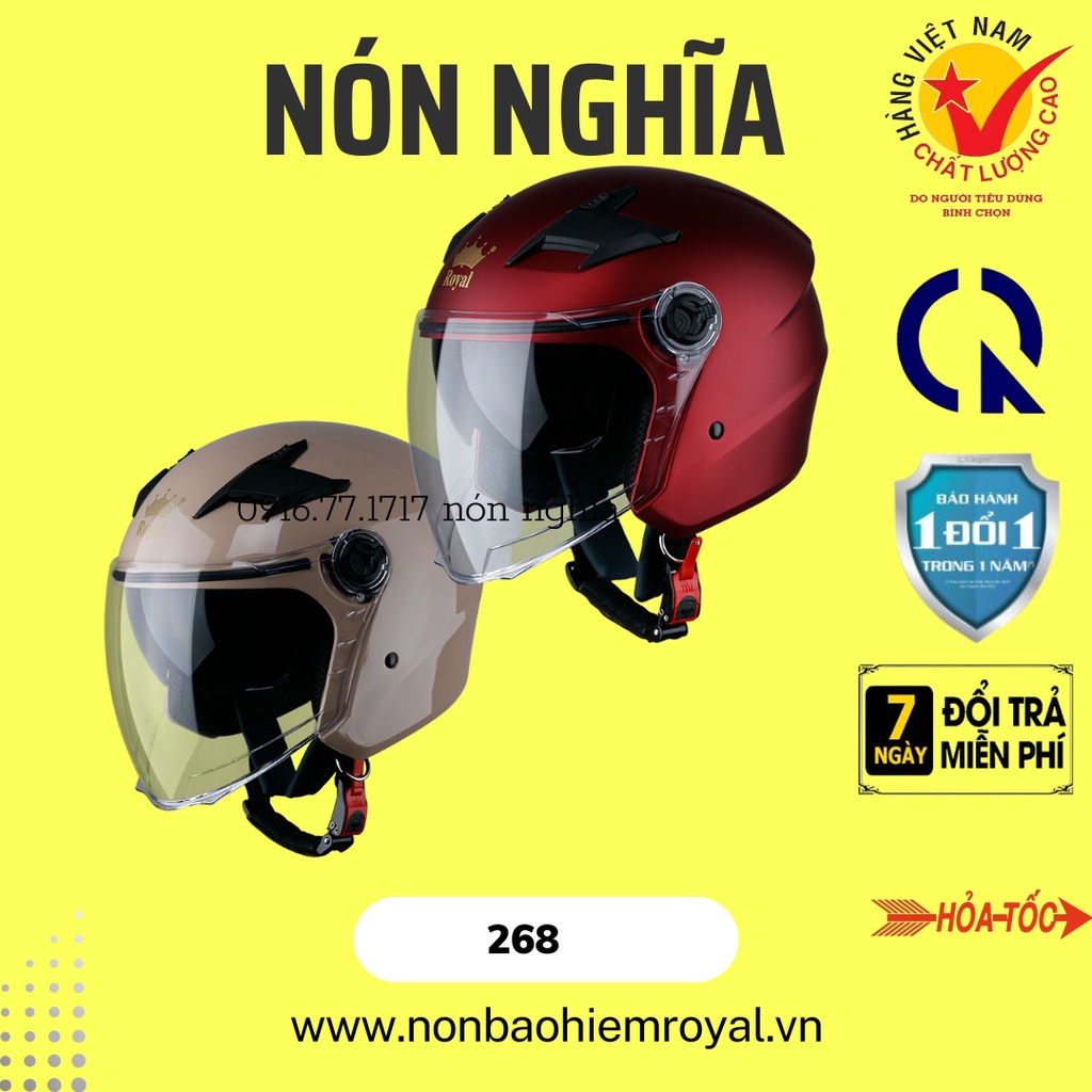 MŨ BẢO HIỂM ROYAL 3/4 2 KÍNH 268 / NÓN BẢO HIỂM 3/4 ĐI PHƯỢT - ĐI LÀM
