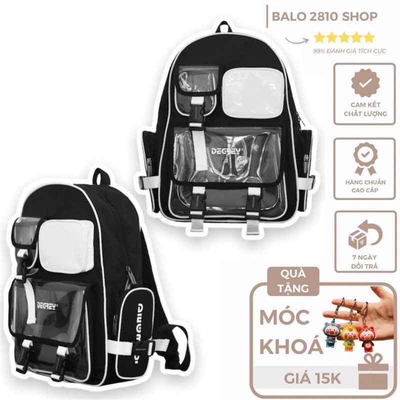 Balo Degrey Trắng Đen Thời Trang Nam Nữ Backpack 2810 Shop Balo Đi Học Đen Ulzzang Unisex (Tặng Móc Khoá)