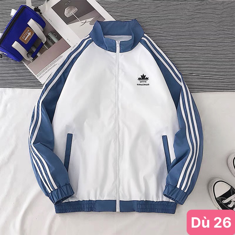 Áo khoác dù nam nữ màu trắng viền đỏ 3 sọc chất liệu dù gió 2 lớp cao cấp dáng bóng chày bomber đẹp Havado 43 mẫu mới