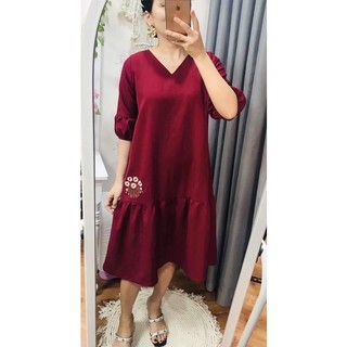 đầm suông linen thun đỏ mận tết