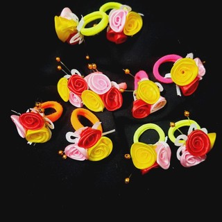 Một cặp thun cột tóc 3 bông hoa cho bé yêu (Màu ngẫu nhiên)