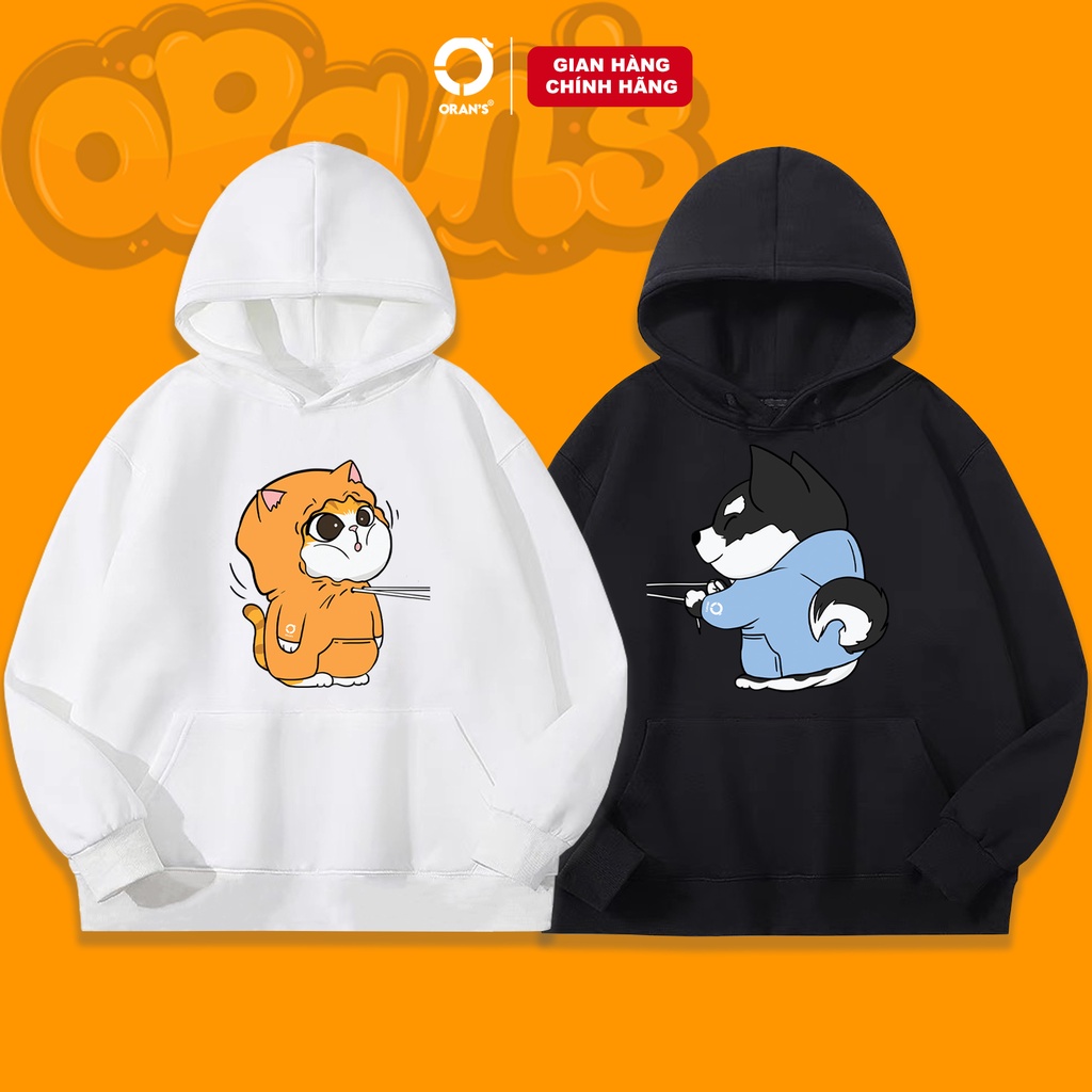 Áo Hoodie đôi in hình chó husky và mèo 15 chất nỉ cotton lót bông cao cấp form rộng unisex ORANS - ORAN'S HOODIE COUPLE