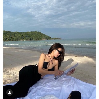 Set bikini 3 món màu đen đi biển có tách set