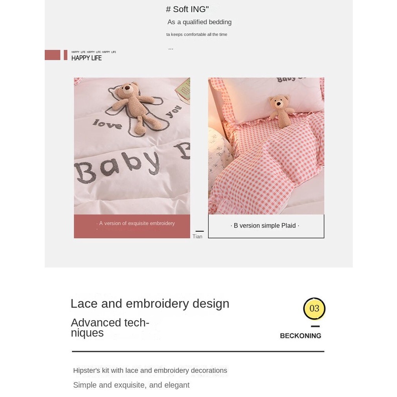 Set 3/ 4 món chăn ga áo gối phong cách công chúa Hàn Quốc cho phòng bé gái