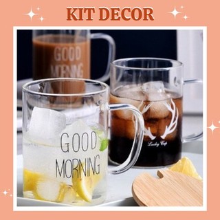 Cốc Nước Thủy Tinh Chịu Nhiệt In Chữ Goodmorning - Thủy Tinh Chịu Nhiệt Borosilicate Cao Cấp Không Chì, Chịu Nhiệt