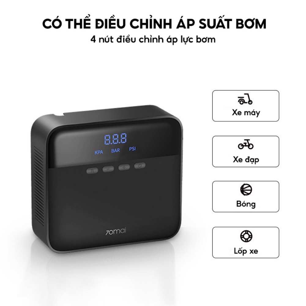 Máy Bơm Lốp Ô Tô Tự Động Xiaomi 70MAI Midrive TP03 Nhỏ Gọn Mini Bơm Khoẻ - 70mai Air Compressor Lite - Bảo Hành 12 Tháng