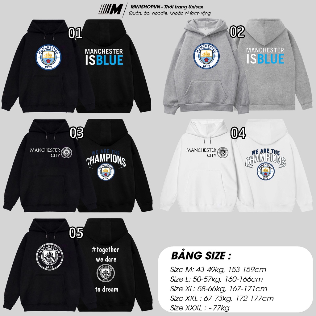 Hoodie Manchester City hàng đẹp vải nỉ dầy, hình in sắc nét mẫu áo khoác CLB Man City 15 mẫu mới MinishopVN