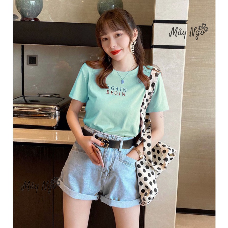 Áo thun thái form ôm vừa áo phông nữ in chữ