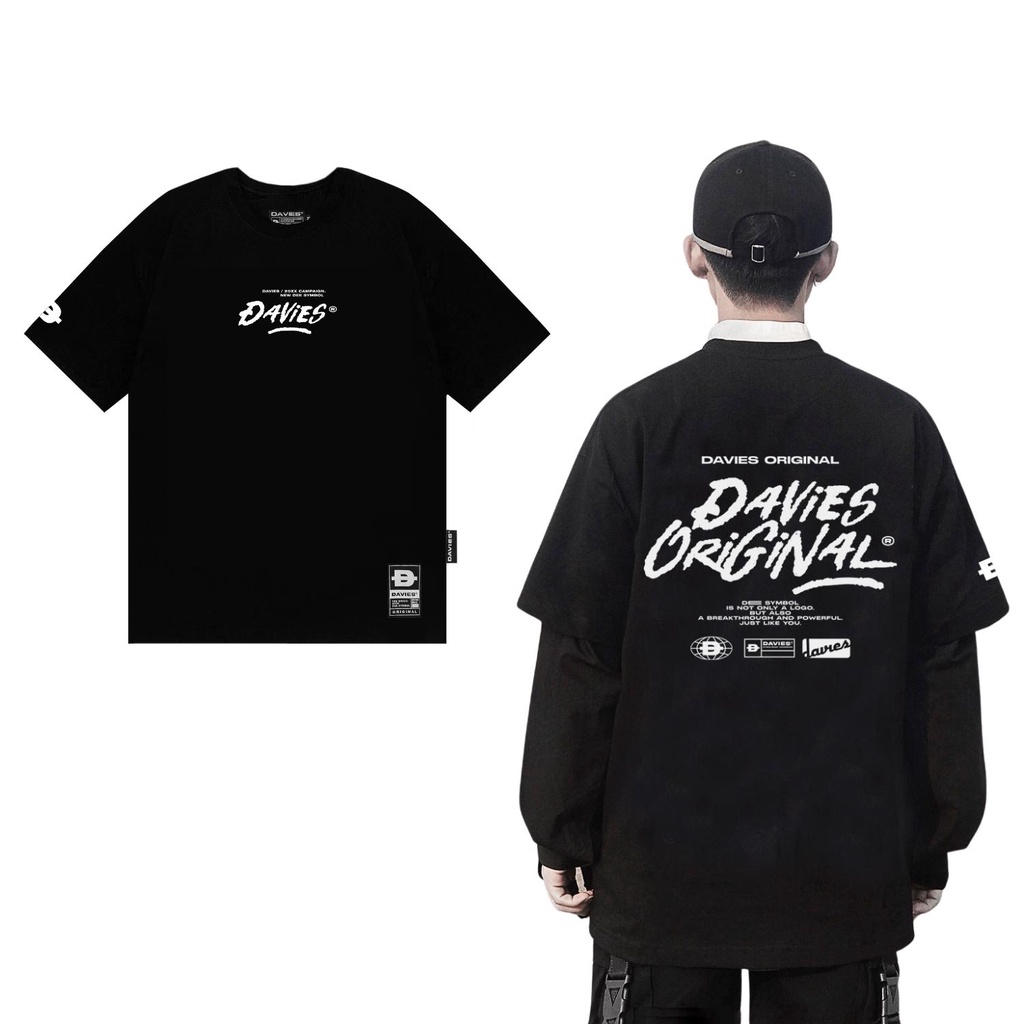 Áo phông nam nữ form rộng tay lỡ màu đen tee local brand Grunge DAVIES |D25-T2
