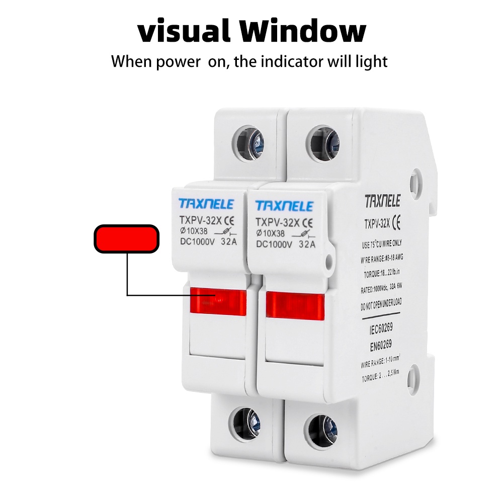2 Giá Đỡ Cầu Chì PV 10 * 38mm DC 1000V Bằng Năng Lượng Mặt Trời