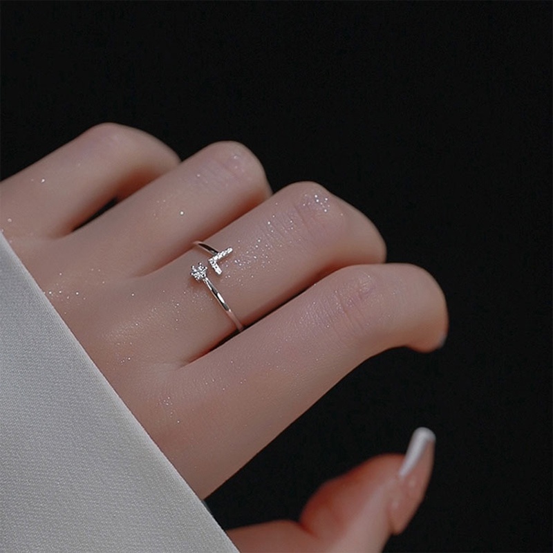 Nhẫn chữ cái hở tùy chỉnh cho nữ Nhẫn Đeo Tay 26 Chữ Cái Đính Đá Kim Cương Đơn Giản Cá Tính Có Thể Điều Chỉnh
