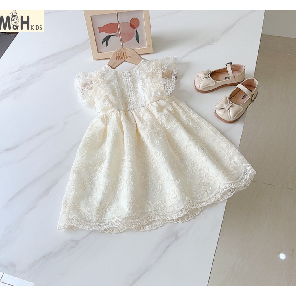 Váy Trắng Công Chúa Ren Siêu Xinh Cho Tiểu Thư NIAKI - T83