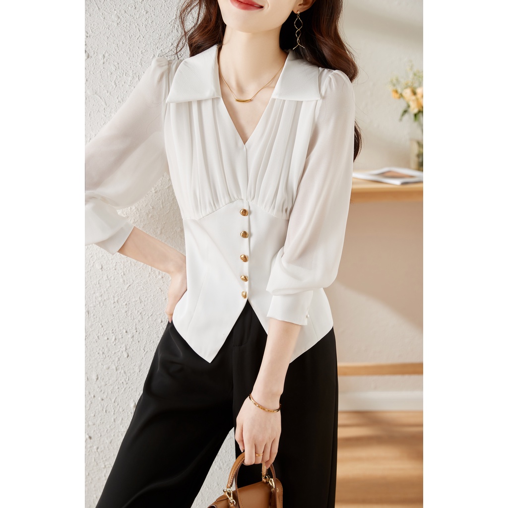 Áo Sơ Mi chiffon Dài Tay Thời Trang Xuân Thu Cho Nữ
