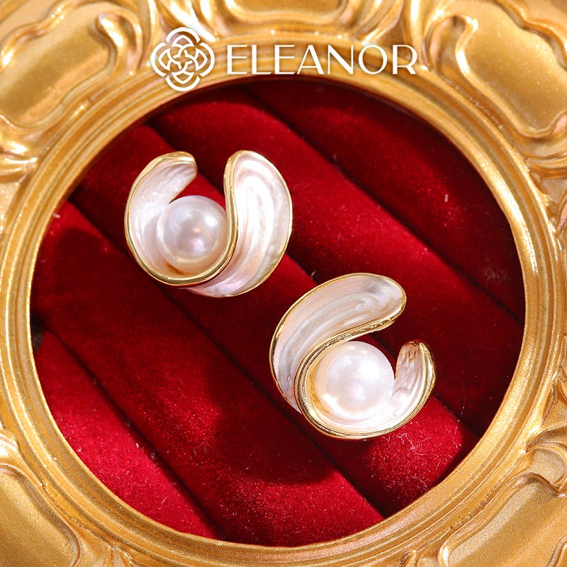 Bông tai nữ chuôi bạc 925 Eleanor Accessories ngọc trai nhân tạo dáng tròn phụ kiện trang sức 4083