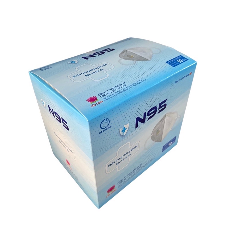 Khẩu trang y tế cao cấp 6 lớp N95 có van Cửu Long Face Mask (Hộp 10 cái)