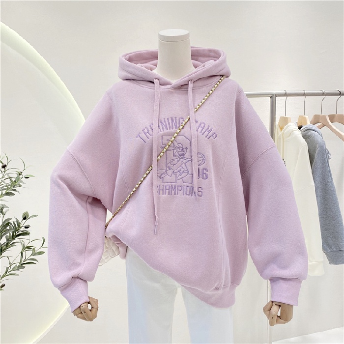 ZHELIHANGFEI Áo Hoodie Dáng Rộng Thêu Họa Tiết Hoạt Hình Xinh Xắn Theo Phong Cách Thể Thao