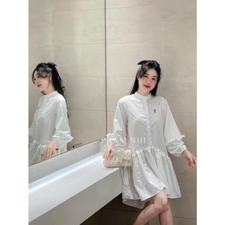 Đầm suông đuôi màu trawng thêu 2 lớp