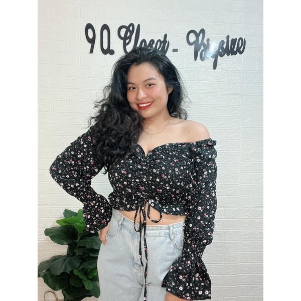 Áo croptop bigsize nữ, croptop bigsize hoa nhí 55-90kg