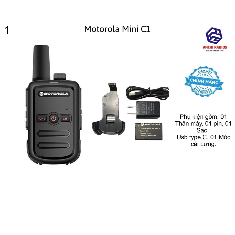 Máy Bộ Đàm Siêu Nhỏ Motorola Mini C1(Loa siêu to, Phát sóng xa 1,5km,Bảo hành 12 tháng)