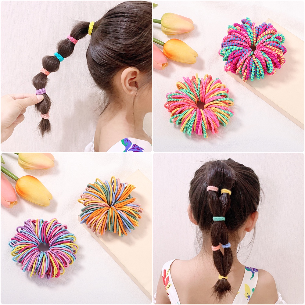 RainBow Bows Set 100 Dây Cột Tóc Co Giãn Nhiều Màu Sắc Cho Bé Gái