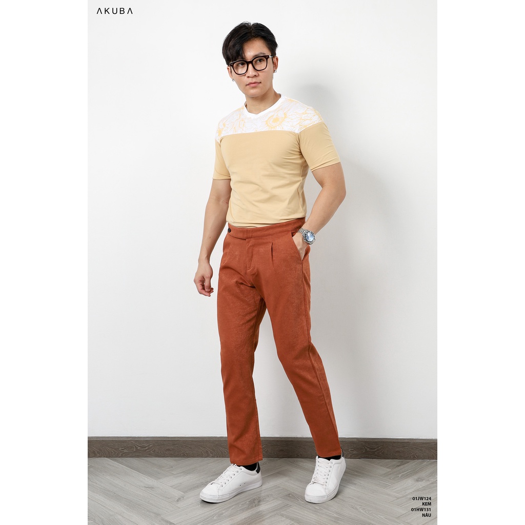 Áo thun tay ngắn họa tiết nam AKUBA form slimfit, chất liệu cotton, bề mặt mịn mát, thấm hút mồ hôi tốt 01jw124