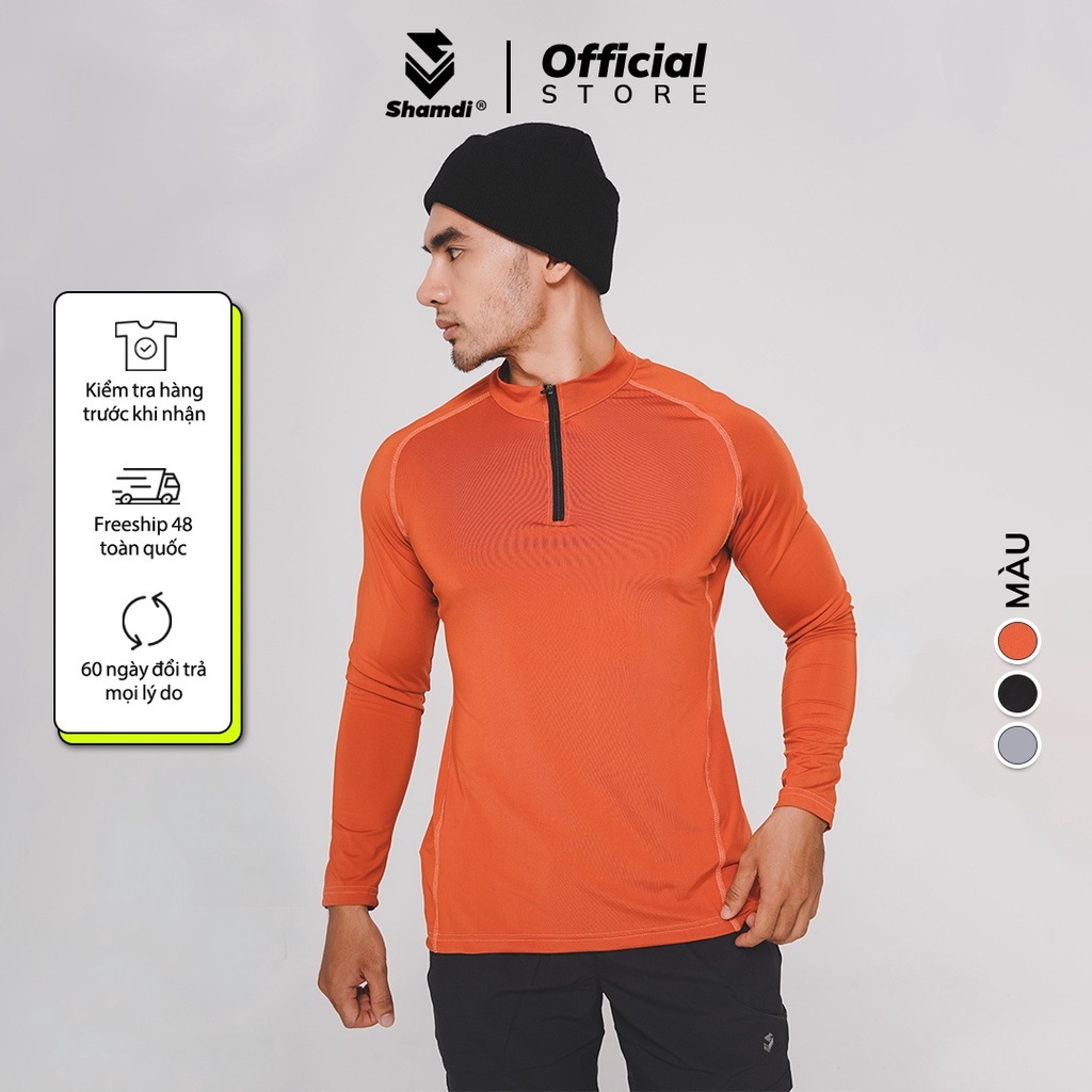 Áo Thun Dài Tay Khóa Zip Shamdi, Áo Thun Body Co giãn 4 chiều Chất Liệu SPANDEX Siêu Co Giãn, Lên Form Chuẩn - 1177