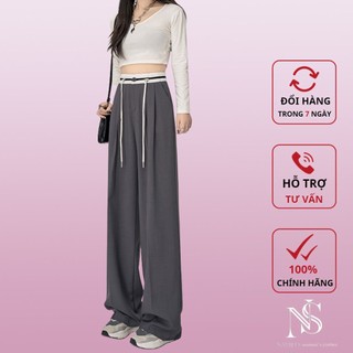 Quần Ống Rộng Nữ Lưng Cao NATREES Quần Tây Ống Suông Rộng Dáng Dài Kẻ Cạp Có Dây Chỉnh Eo Tiện Lợi Thời Trang Hàn Quốc