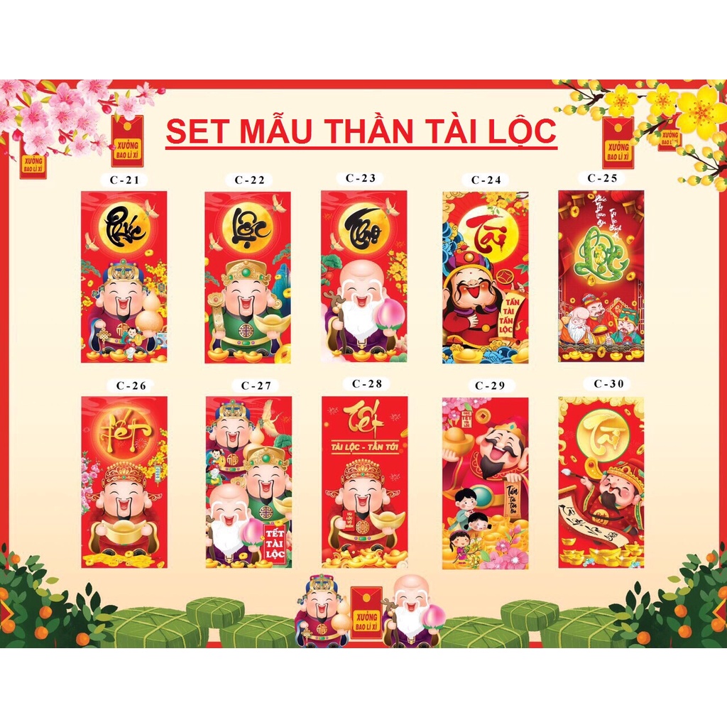 SET 20/50/100 - Set túi 10 cái bao lì xì tết xuân 2023 - bao lì xì quý mão