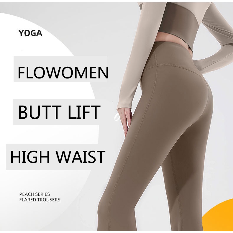 Flowomen Quần Legging Thể Thao quần tập yoga gym nữ  Lưng Cao Không Đường May Màu Trơn Nhanh Khô Chuyên Nghiệp Cho Đạp xe Chạy Tập thể dục Đen xám cà phê
