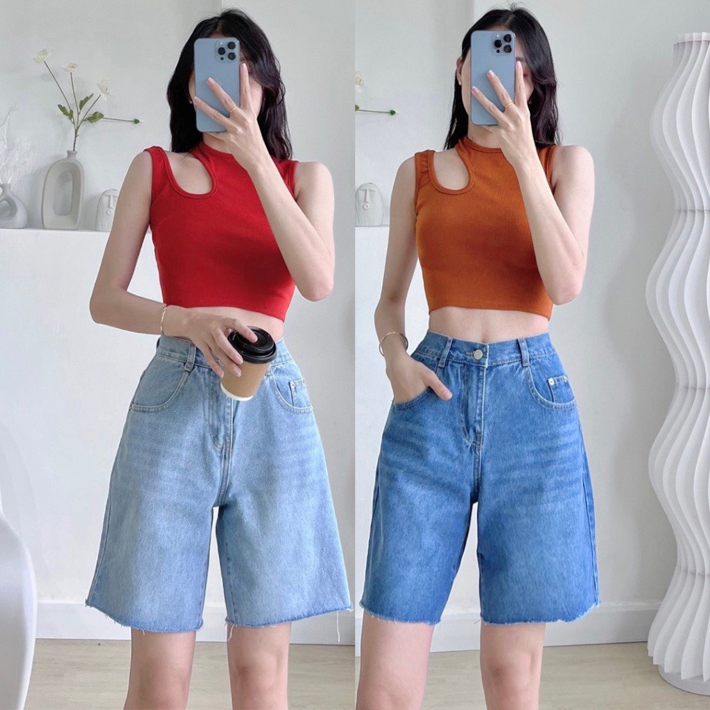 Aó croptop khoét vai sát nách chất vải thun gân co giản tốt