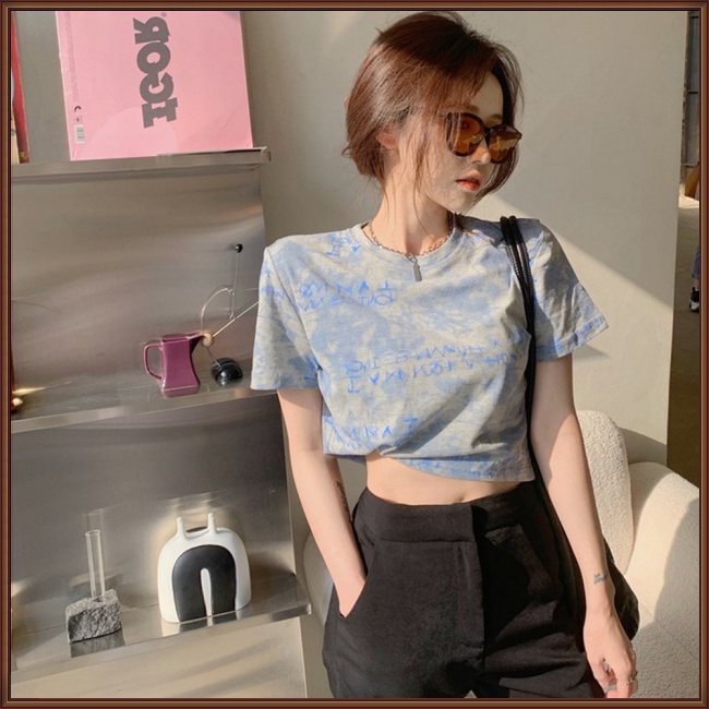 Áo Thun Ngắn Tay Cổ Tròn Dáng Rộng Màu Nhuộm Thời Trang Cho Nữ