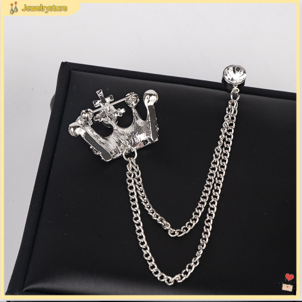 Ghim cài áo hình vương miện phối dây xích thời trang cho nam nữ