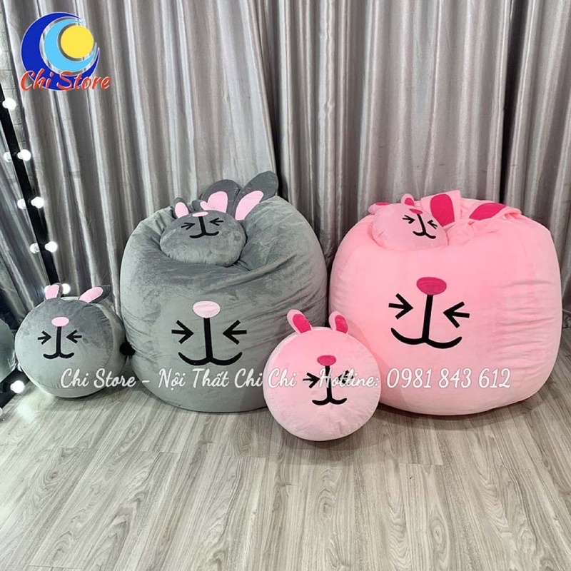 SET 3 MÓN Ghế Lười Hạt Xốp Hình Thú SIZE TO Siêu Xinh KÈM HẠT XỐP Đầy Đủ, Gối Lười Bệt Tựa Lưng Hạt Xốp Cho Bé